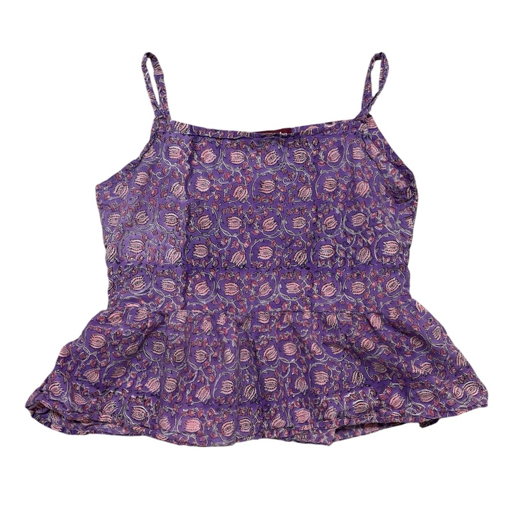 Purple patterned peplum babydoll tank top #38